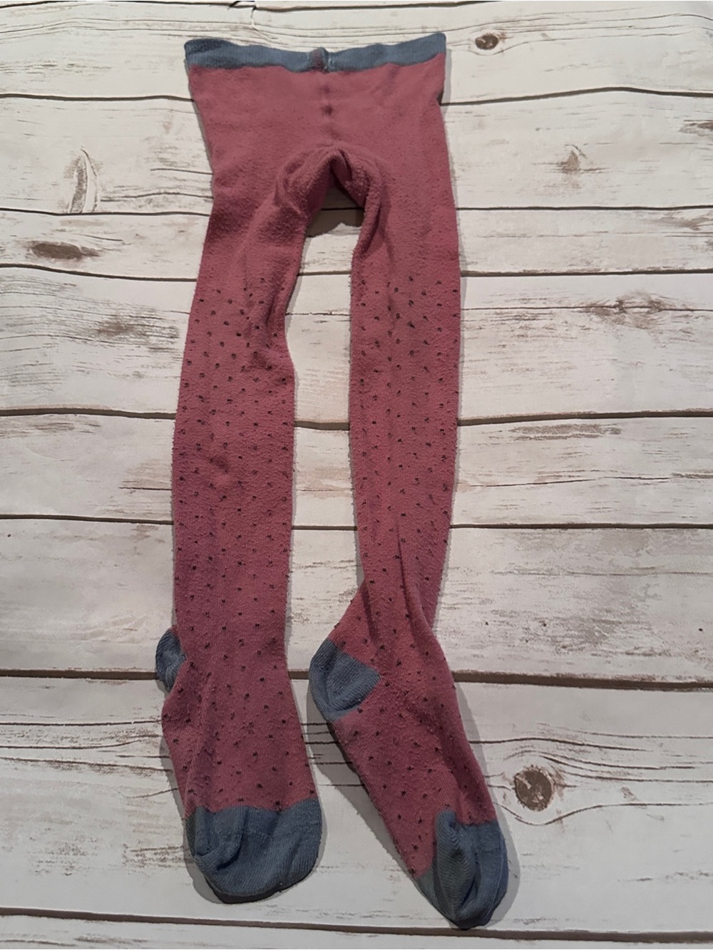 Mini Boden mauve tights with small dark polka dots